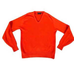 Vintage Pine State Sweater Men’s SZ Large Orange V-Neck Made in USA 70s Knit